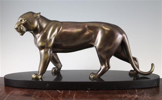 I. Rochard. A patinated metal figure of a panther, 22.5in.